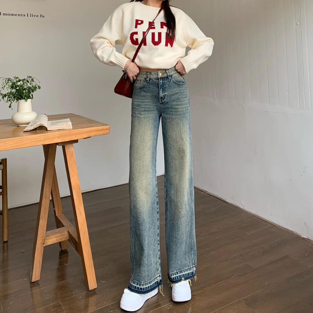 【送腰带】2025年遮胯显瘦直筒牛仔裤春季新款高腰复古蓝百搭阔腿裤