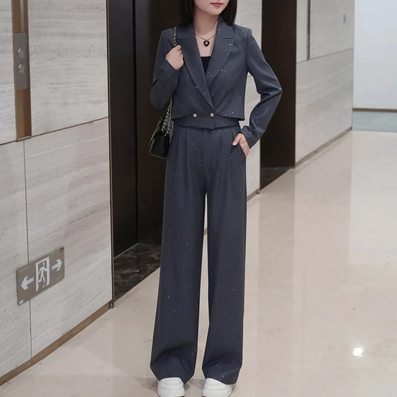 高级感时尚套装女2025年春秋新款洋气百搭小个子西服直筒裤两件套