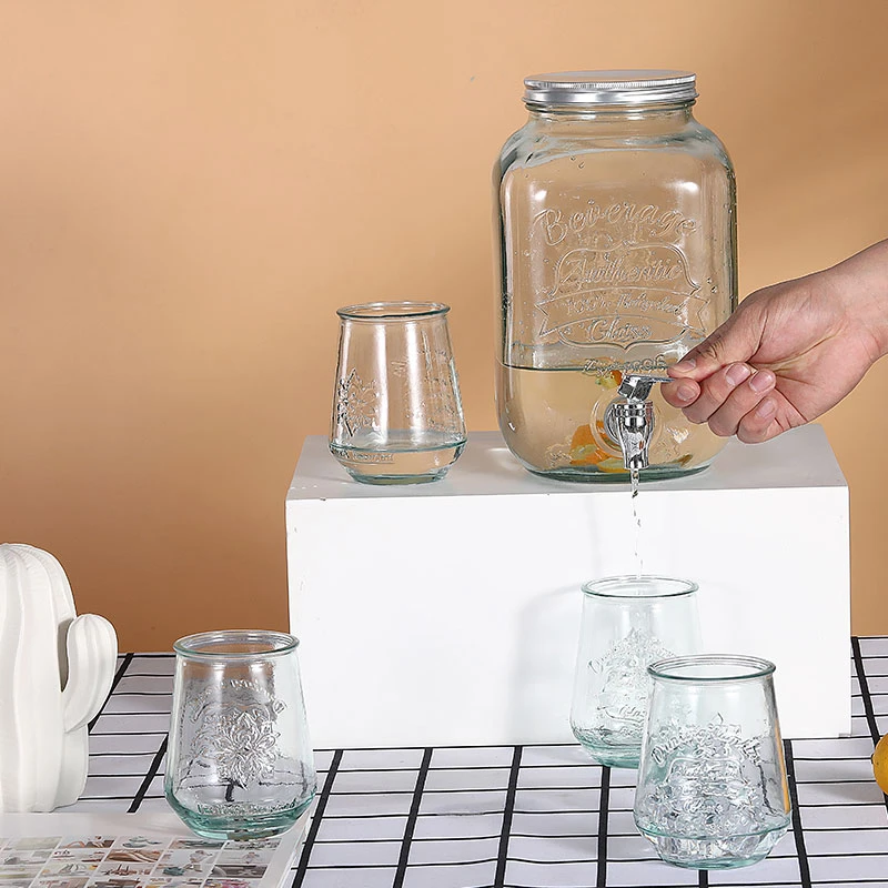 利快西班牙进口带水龙头玻璃水罐五件套 4L+400ml*4