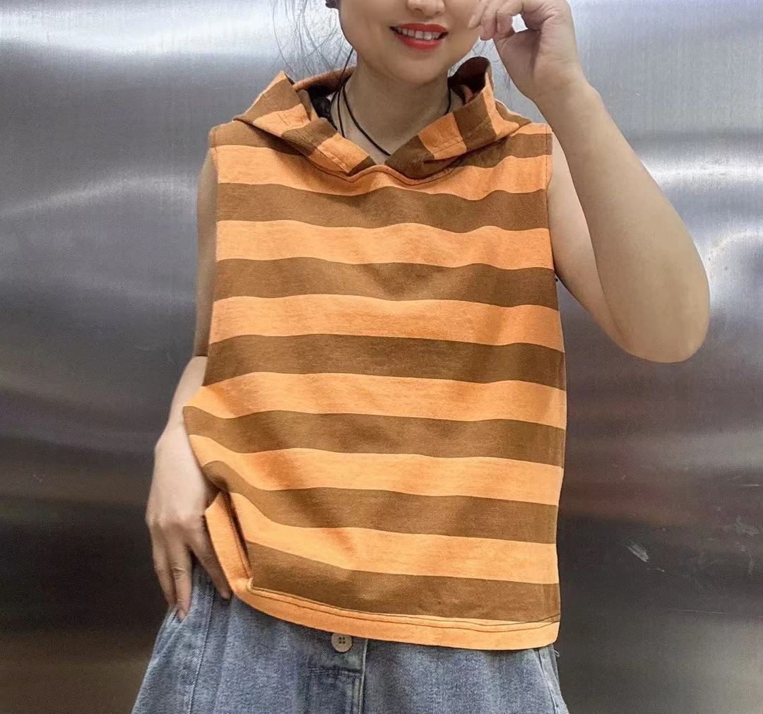 连帽百搭横条背心马夹08512-1