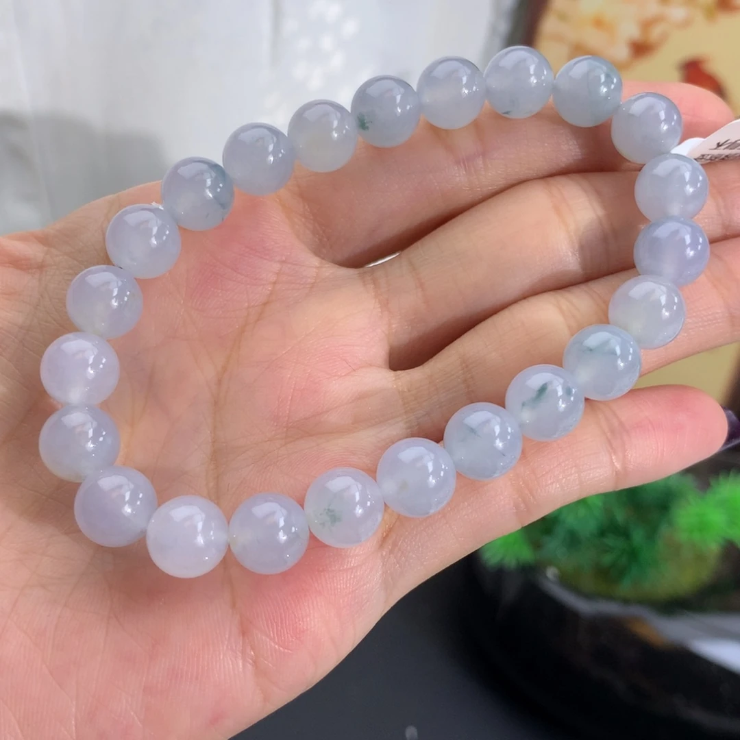 翡翠未镶嵌手串卡8.6冰胶蓝飘花手串