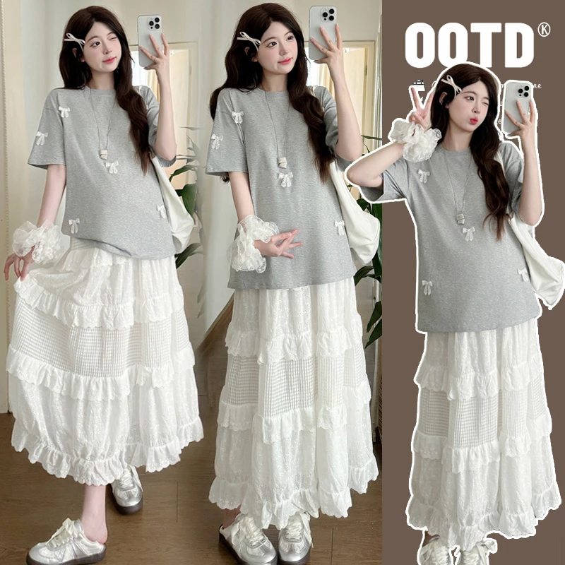 【安安】孕妇装夏季短袖上衣+半身裙宽松时尚款减龄孕妇蛋糕裙夏装