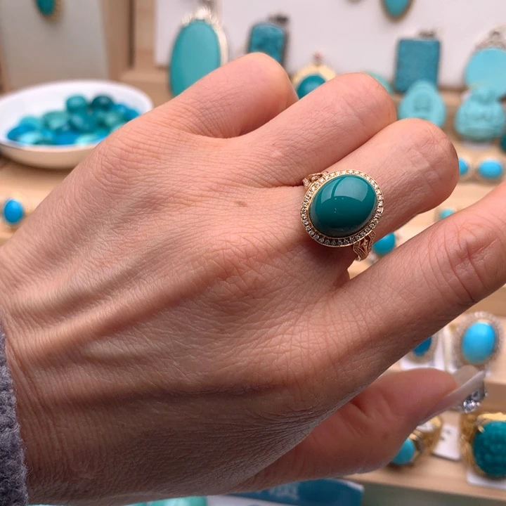 绿松石18K金镶嵌珠宝奇石