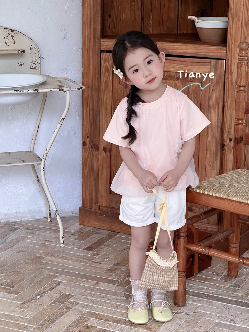 2025夏季新款女童三朵花网纱百搭T恤2193
