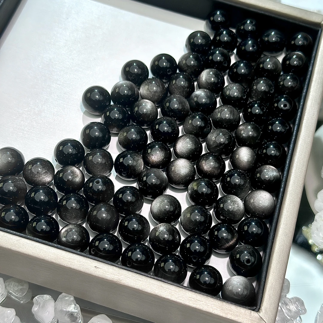 7A级天然金银曜石双眼圆珠配件单颗diy串珠 多样性发一