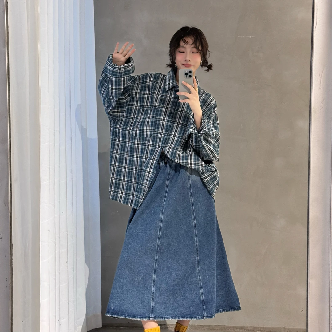 韩国新款牛仔拼接半身裙