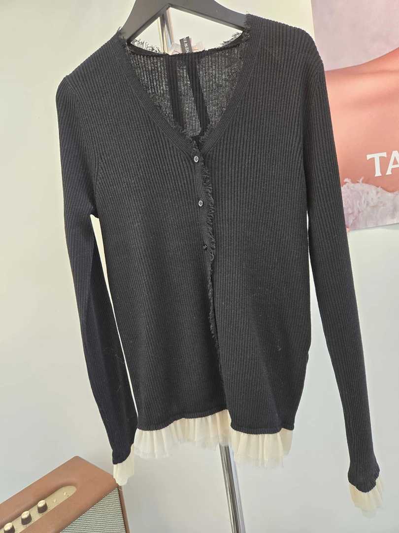 WAIWAI拼接针织衫毛衫毛衣针织衫时尚衬衫灰色百搭长袖