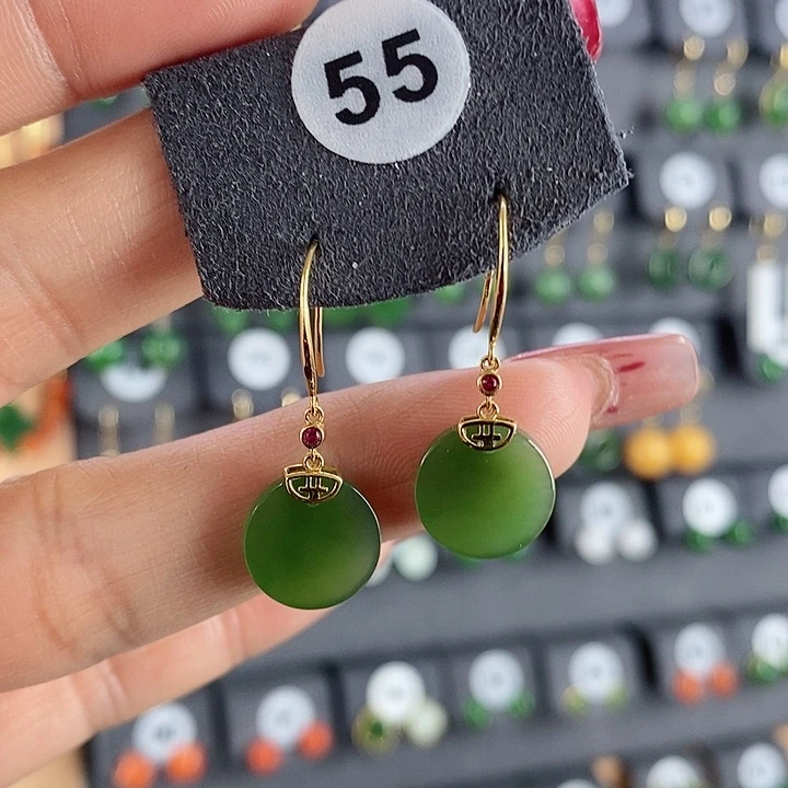 和田玉耳饰18K金镶嵌