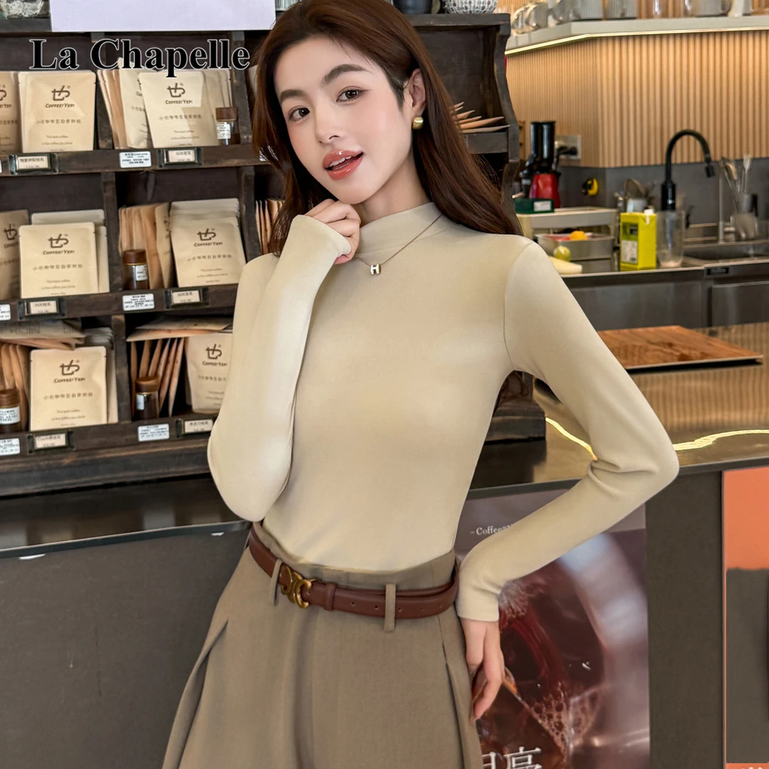 拉夏贝尔半高领打底衫女装秋冬2025新款修身内搭小个子百搭上衣潮