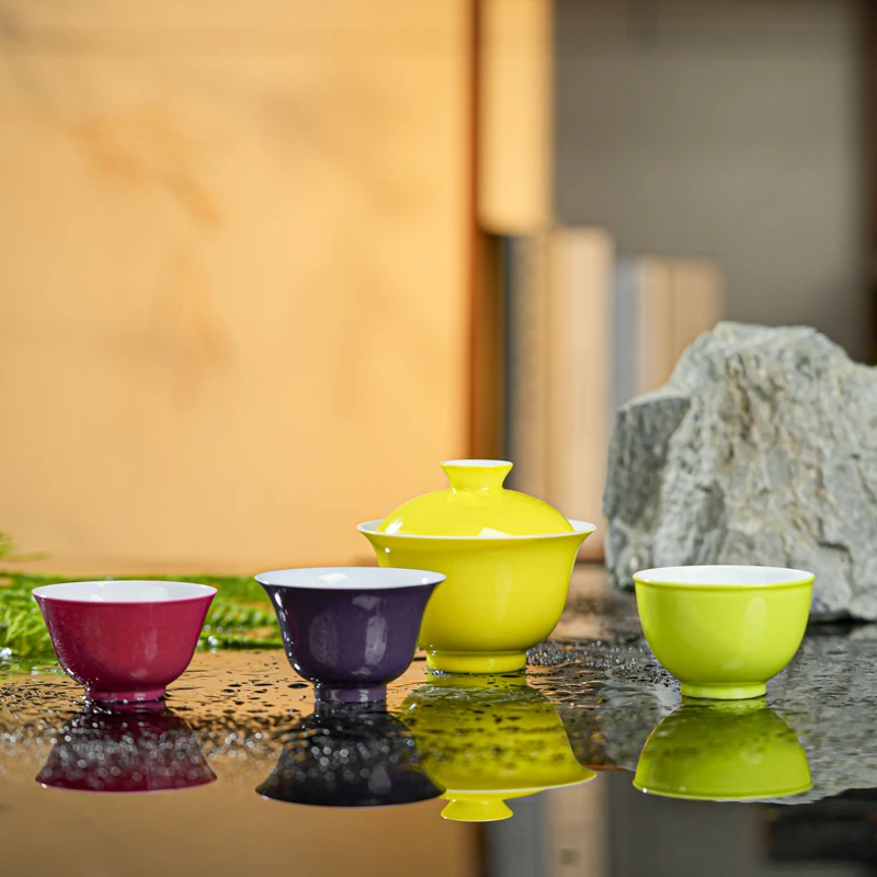 【小乔赏瓷】宝蕴阁一盖三杯套组（彩色）byg61