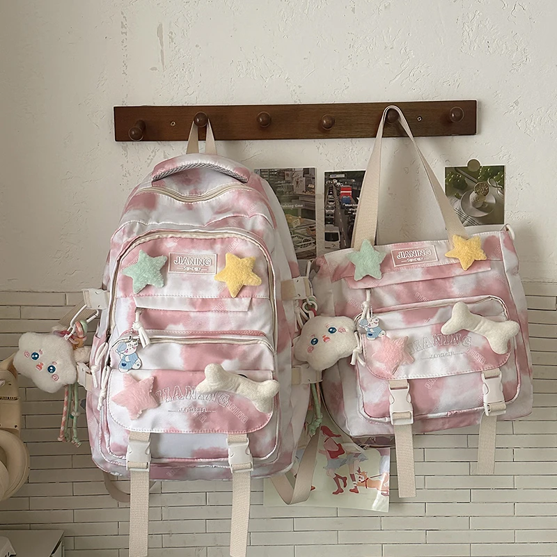 ins书包女韩版小清新扎染双肩包女童小学生初中生轻便减负背包潮