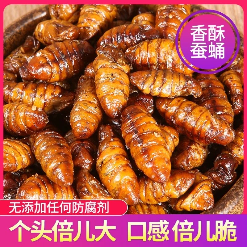 下酒小菜新鲜美味高蛋白肉类熟食山东特产油炸蚕蛹酥脆熟蚕蛹即食