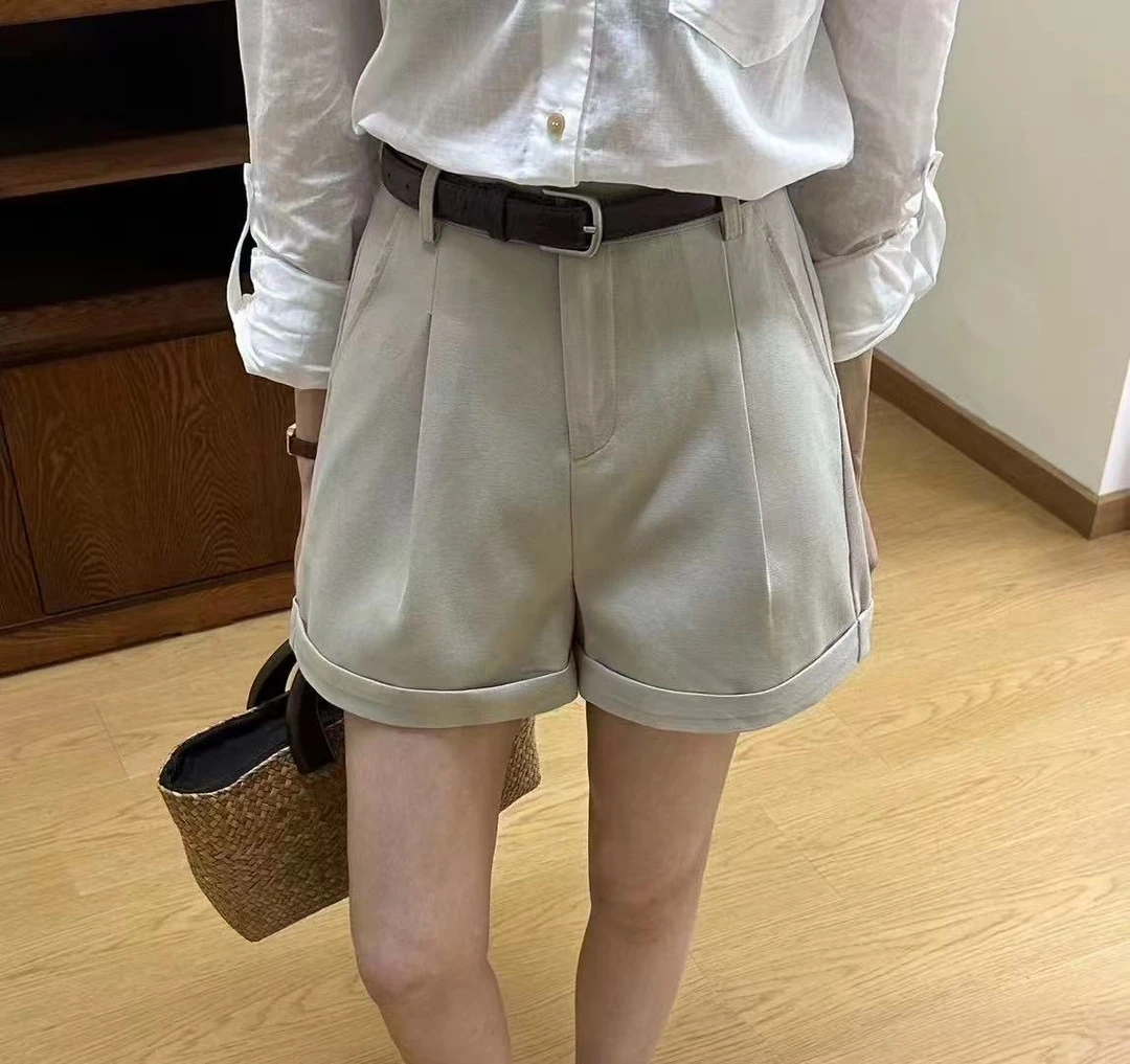 Manmi   褶皱卷边设计款天丝棉麻短裤  9965（K2）