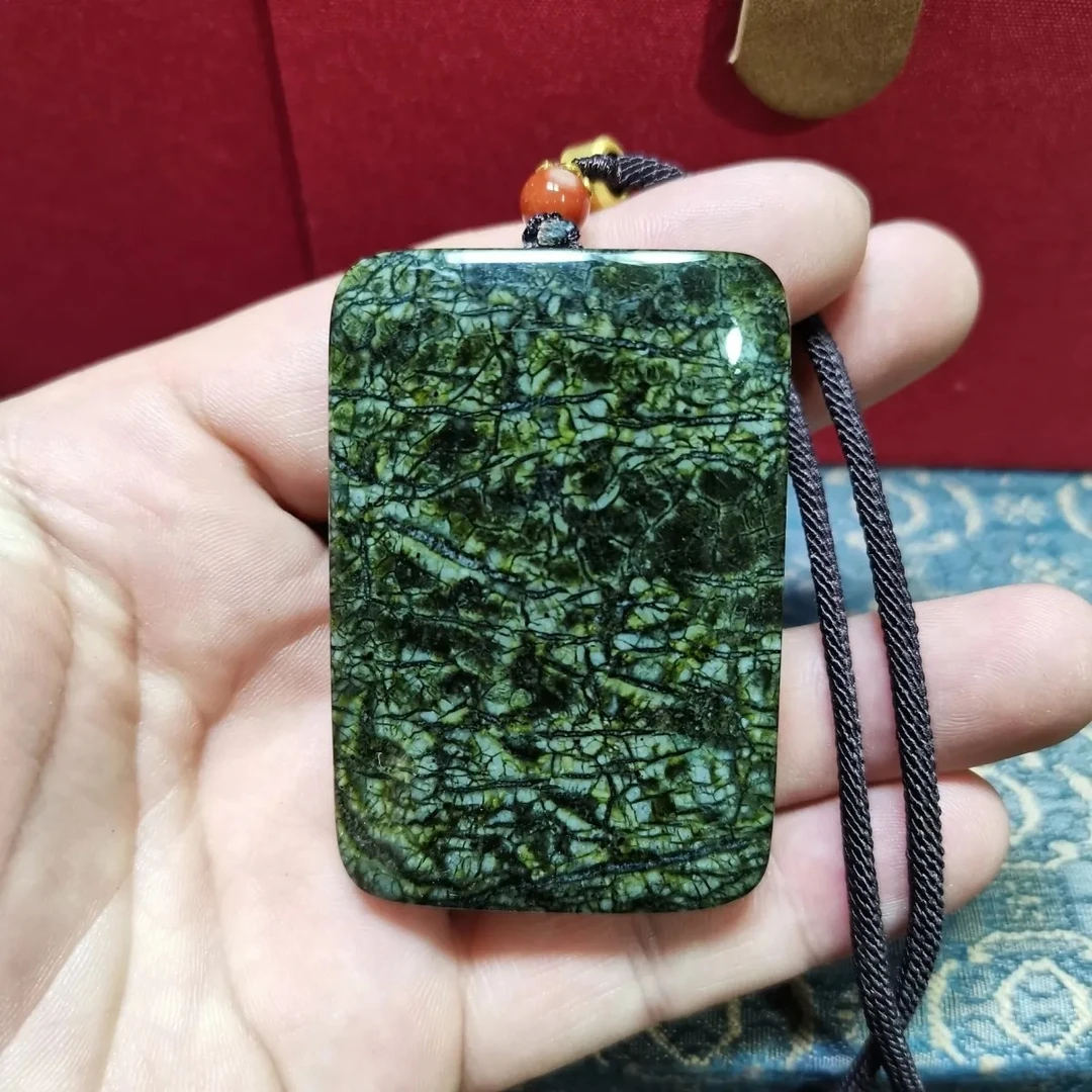 非金属布艺吊坠 藏玉药王石网格蛇纹玉牌子挂件吊坠多样性发货