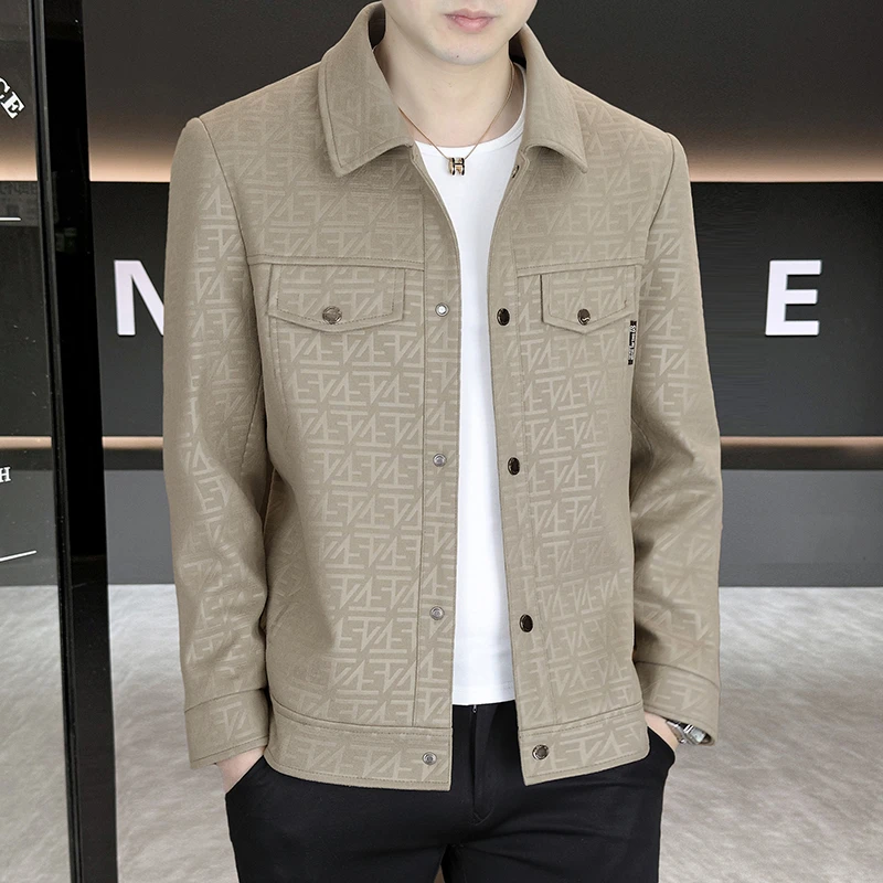夹克男士外套2025新款翻领上衣服男款商务休闲百搭提花潮流春秋装