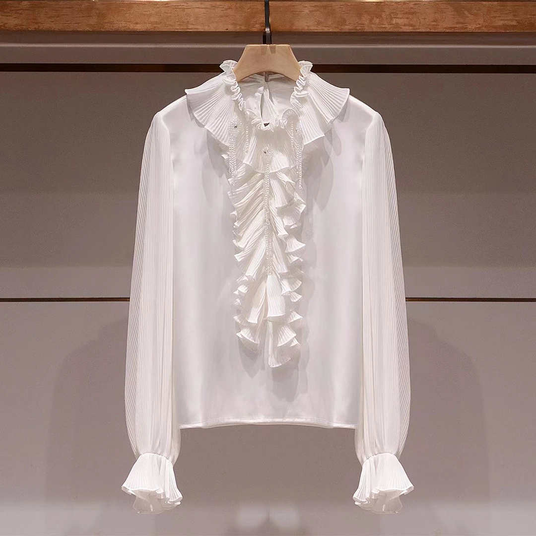 2025年春季新品修身显瘦时尚气质洋气荷叶边小衫花朵上衣2507