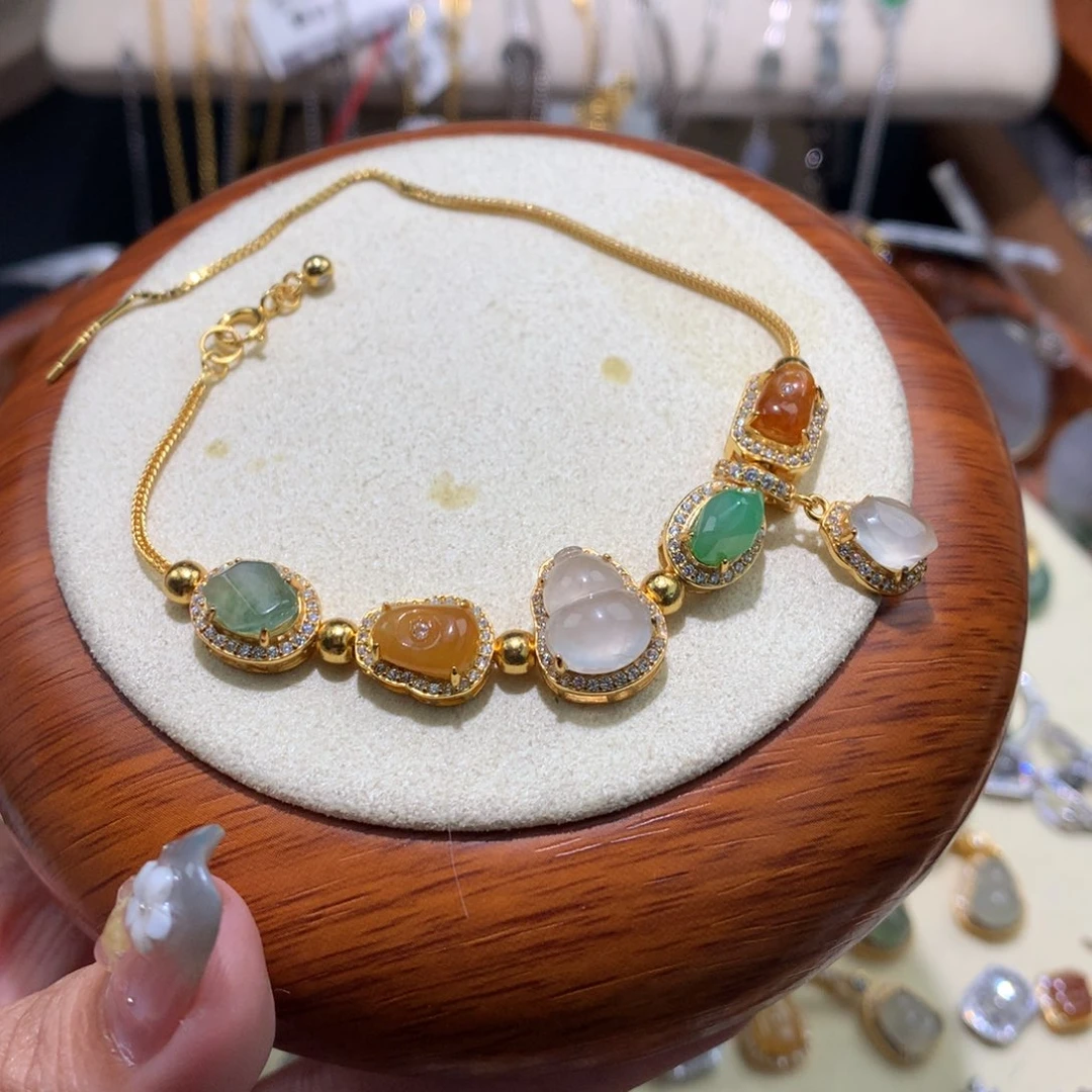 颈饰银S925镶嵌翡翠路路通手链