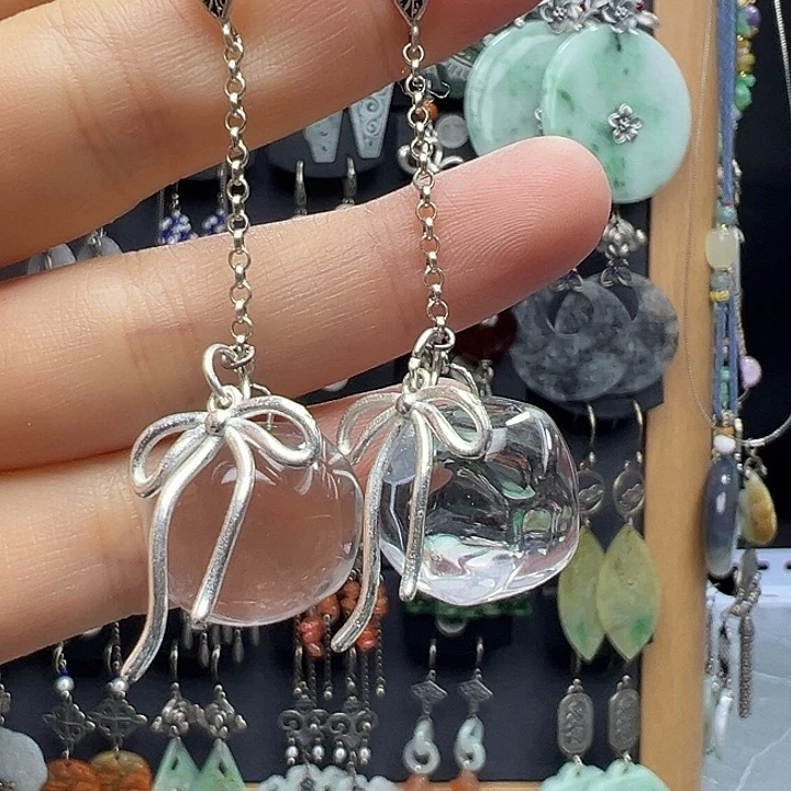 可***多银S925镶嵌水晶耳饰