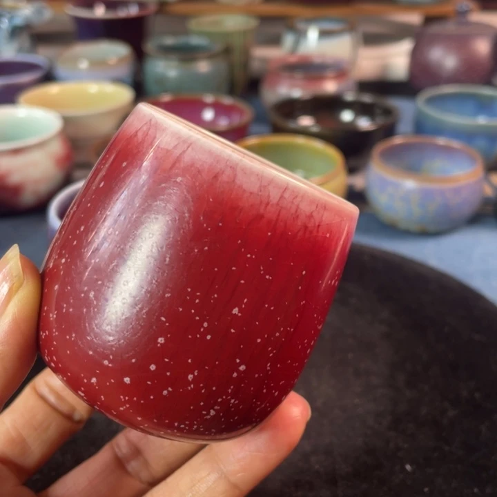 摆件钧瓷柿叶红闻香杯