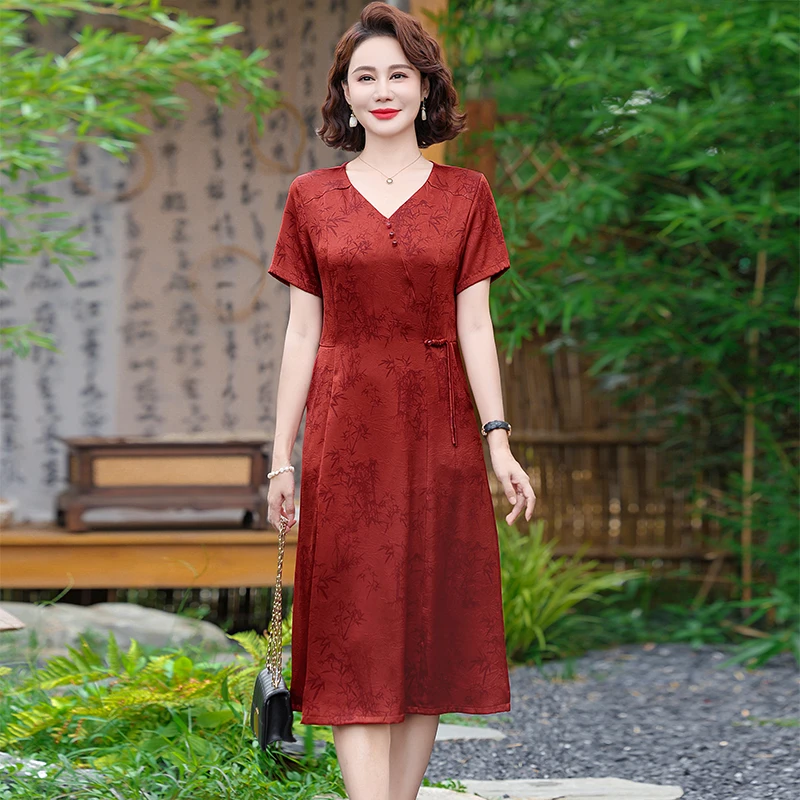 妈妈款夏季中长款连衣裙高贵新中式遮肚显瘦中老年妈妈装女装