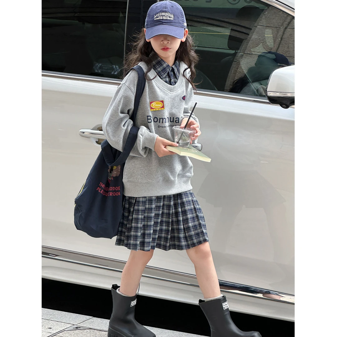 K29691孙小美学院风女童卫衣套装裙2025秋装新款两件套上衣裙子潮