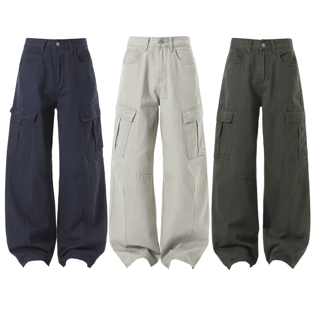 夏季美式复古工装裤藏青色直筒宽松百搭休闲裤男女显瘦裤子