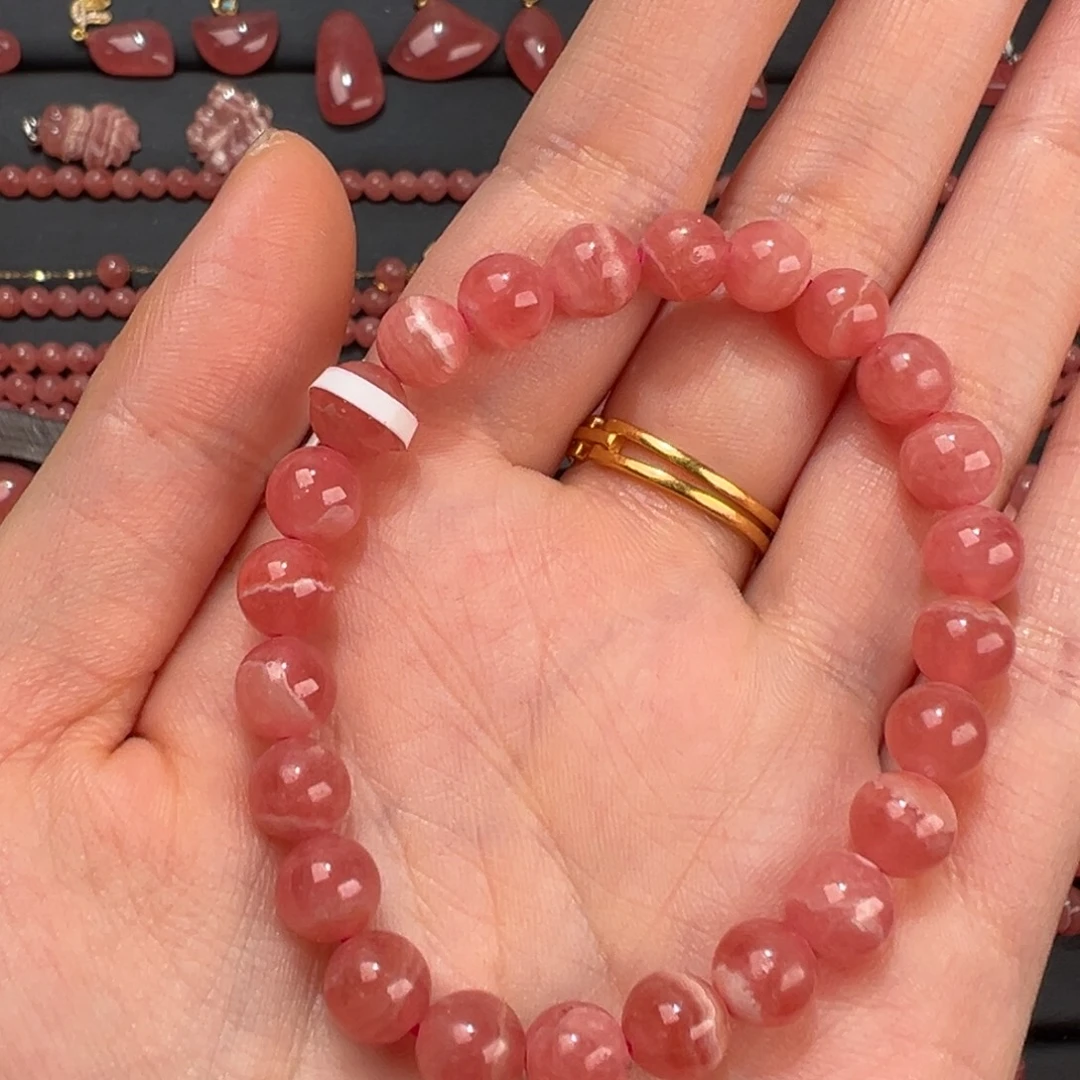 你***）菱锰矿（红纹石）未镶嵌手绳