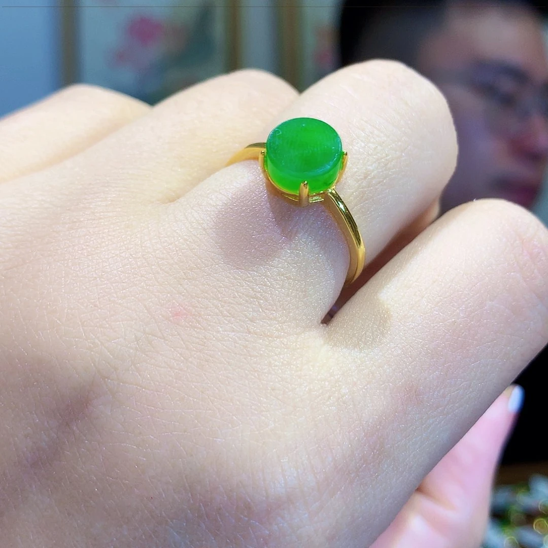 和田玉（碧玉）戒指银S925镀金镶嵌
