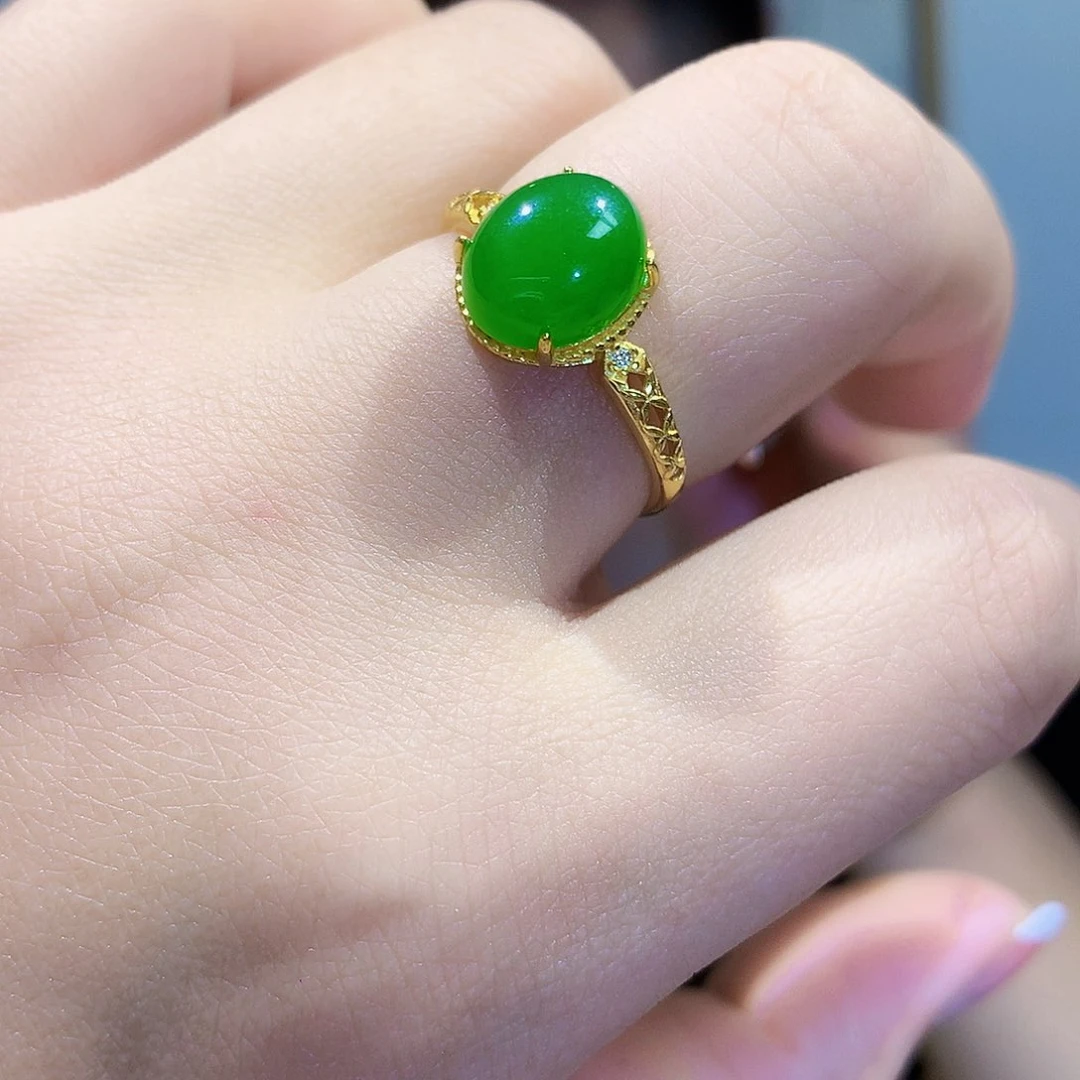 和田玉（碧玉）戒指银S925镀金镶嵌