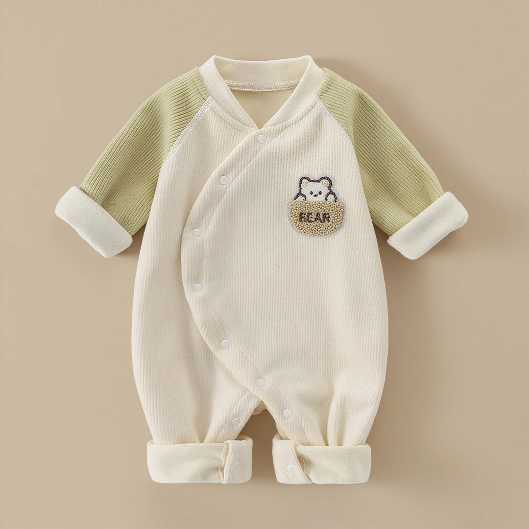 婴儿连体衣衣服一体绒无骨新生儿哈衣保暖秋冬加绒男女宝宝爬爬服