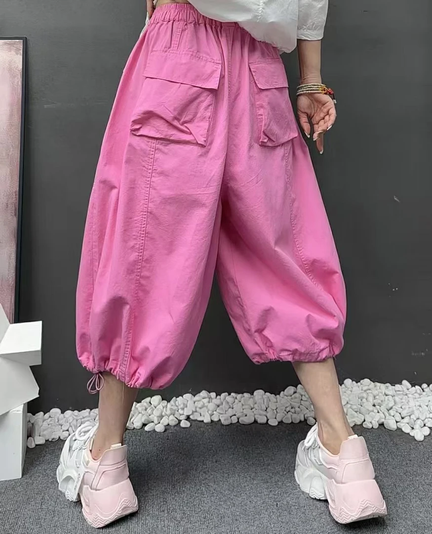 夏季女士宽松百搭水洗棉灯笼阔腿休闲裤