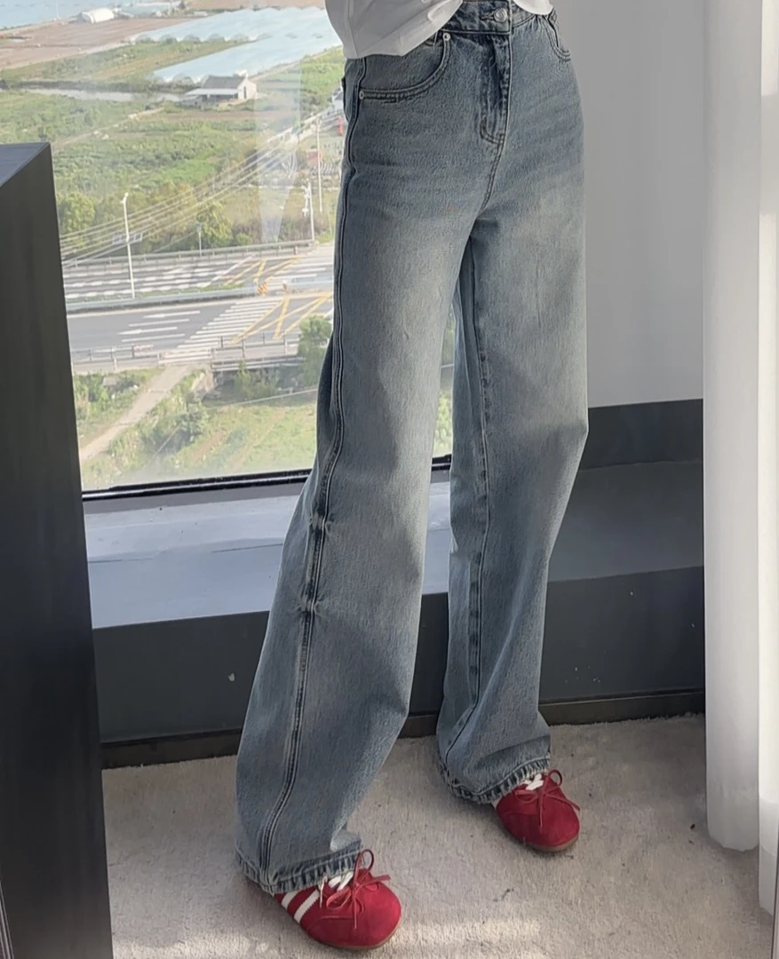 85010设计师款复古直筒牛仔裤