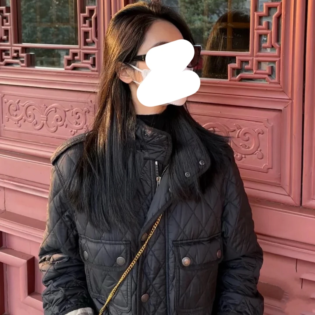 99新 BURBERRY/博柏利 000383 Burberry多口袋菱格纹黑色棉服 M码