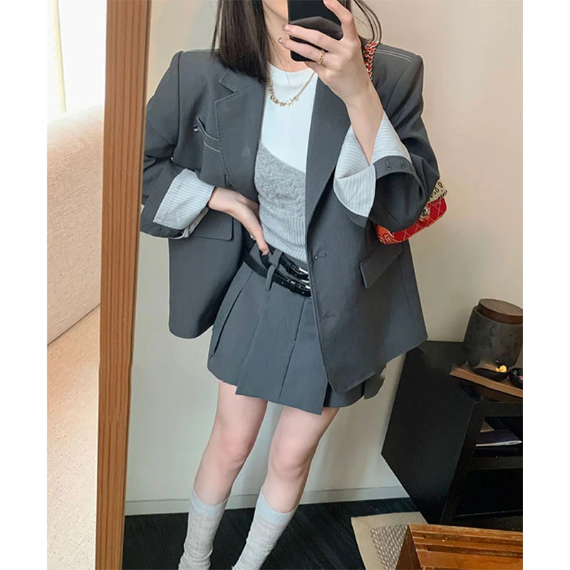 高级感轻熟风时尚套装女2025秋新款小个子简约西装外套半裙两件套