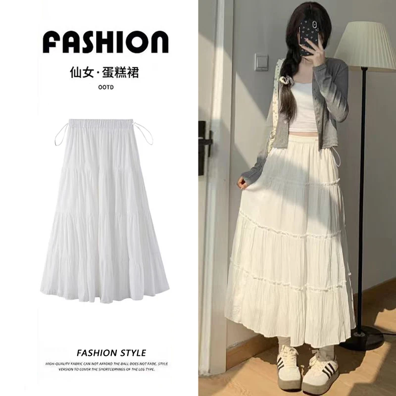 孕妇春夏季白色蛋糕半身裙夏带内衬外穿中长半裙A字孕妇半裙