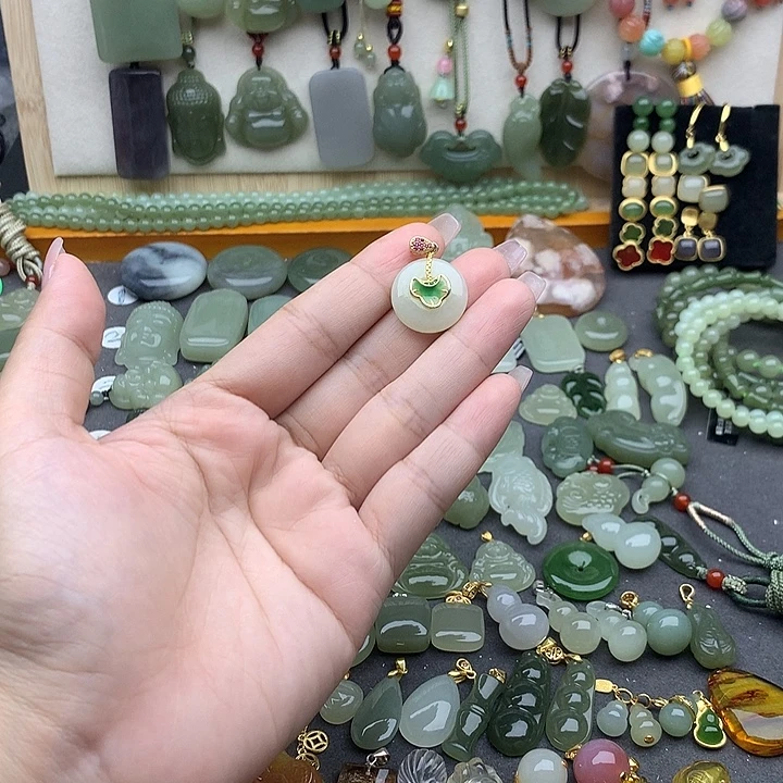 和田玉银S925镶嵌吊坠(不含链)