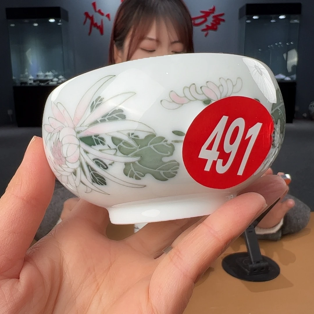 瓷柴窑 菊花罗汉杯，微瑕变形