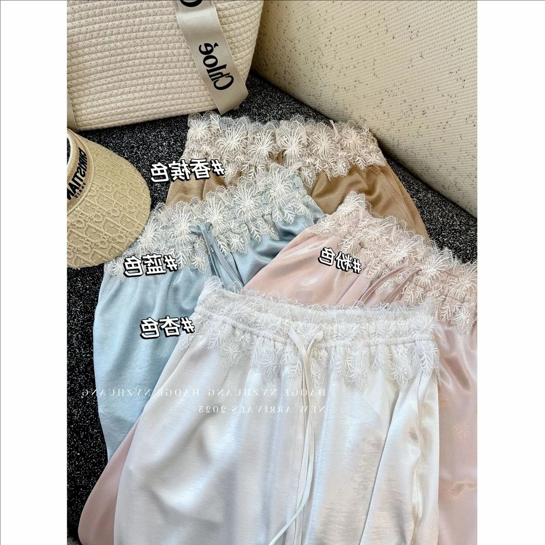 严选●蕾丝缎面C5XXK1198A休闲裤预小众设计感舒适时尚百搭款