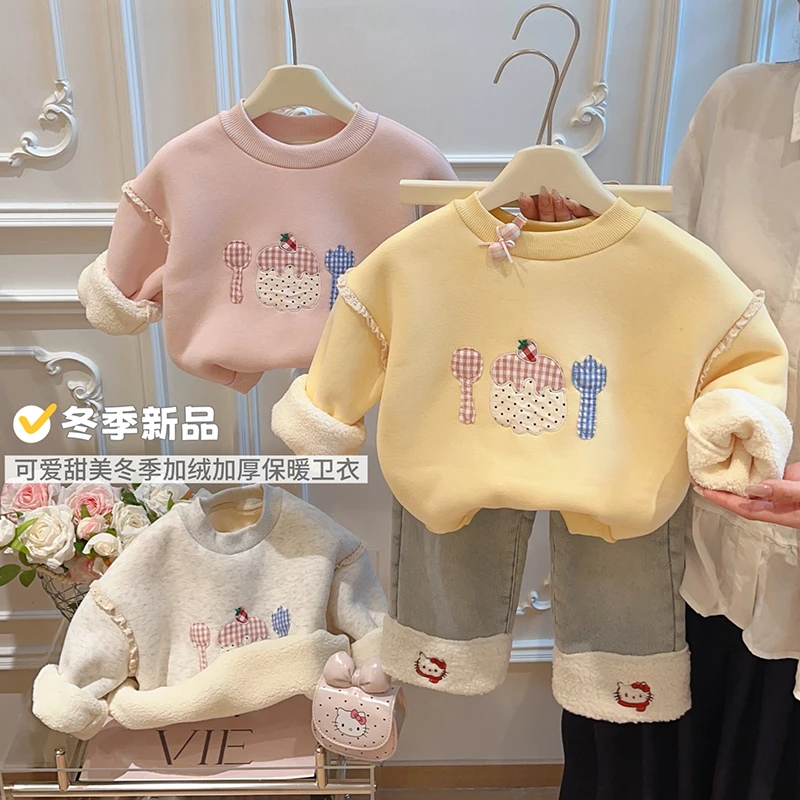 秋冬季6-12岁女童加绒卫衣潮款加厚保暖女宝宝长袖上衣儿童童装