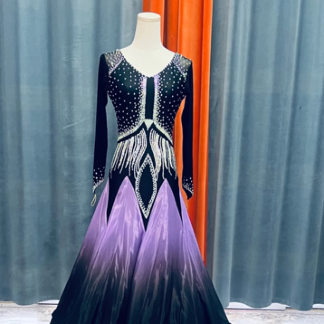 摩登舞裙女大摆设计交谊舞国标舞拉丁舞广场舞儿童黑色高档连衣裙