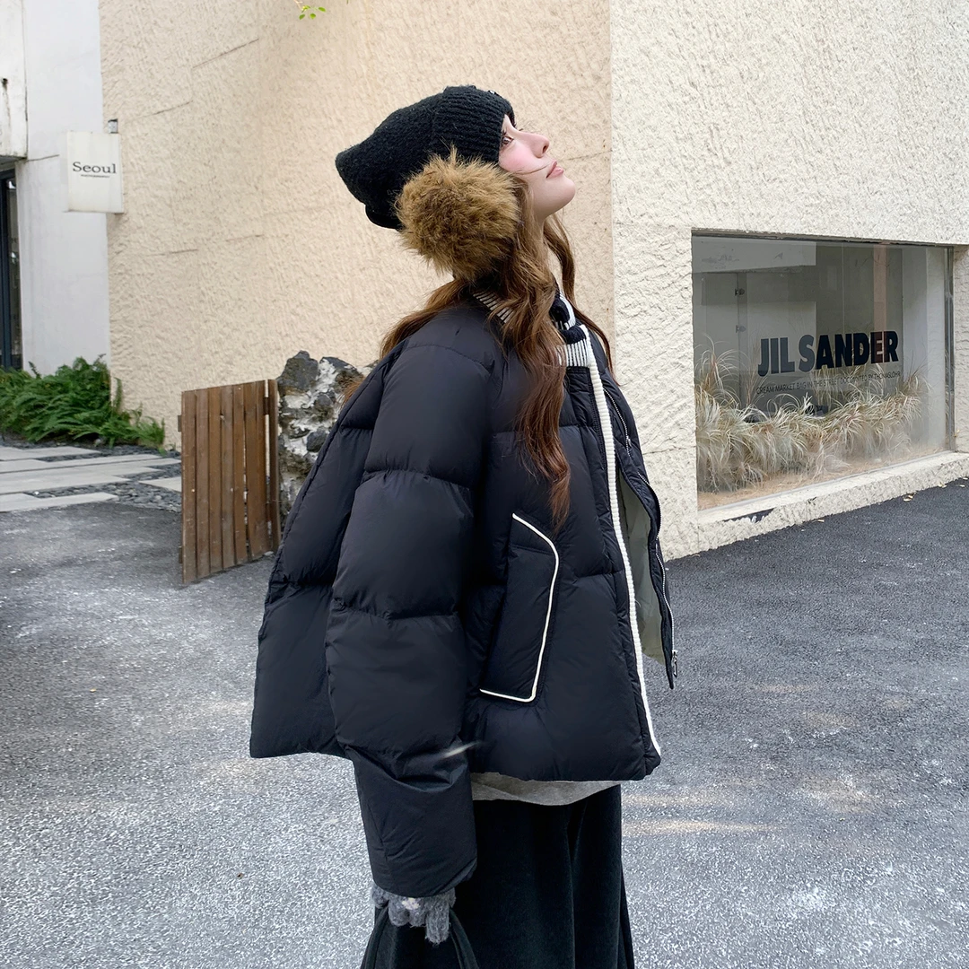 黑色高级泡芙羽绒服女2025冬季新款圆领百搭韩系休闲面包服短外套