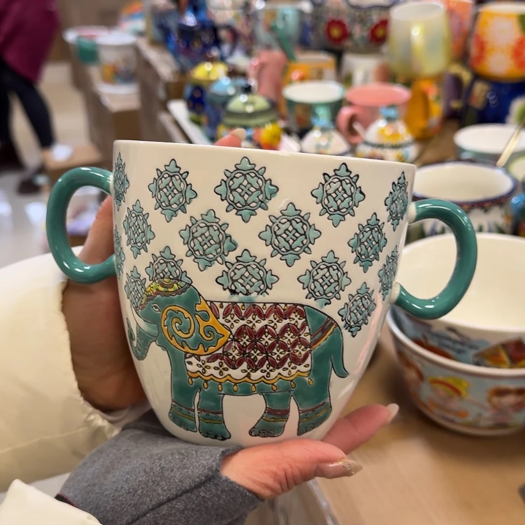 瓷片外贸双耳绿象冰桶1只