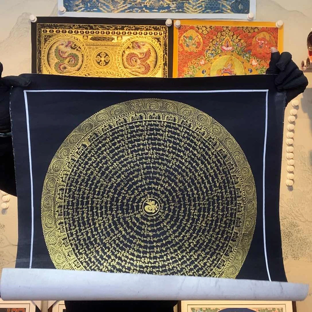 卷轴画纯手绘六字真言唐卡50厘米左右