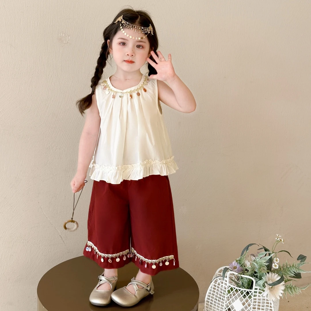 女童夏装套装2025新款波西米亚风儿童夏天背心阔腿裤两件套时髦装