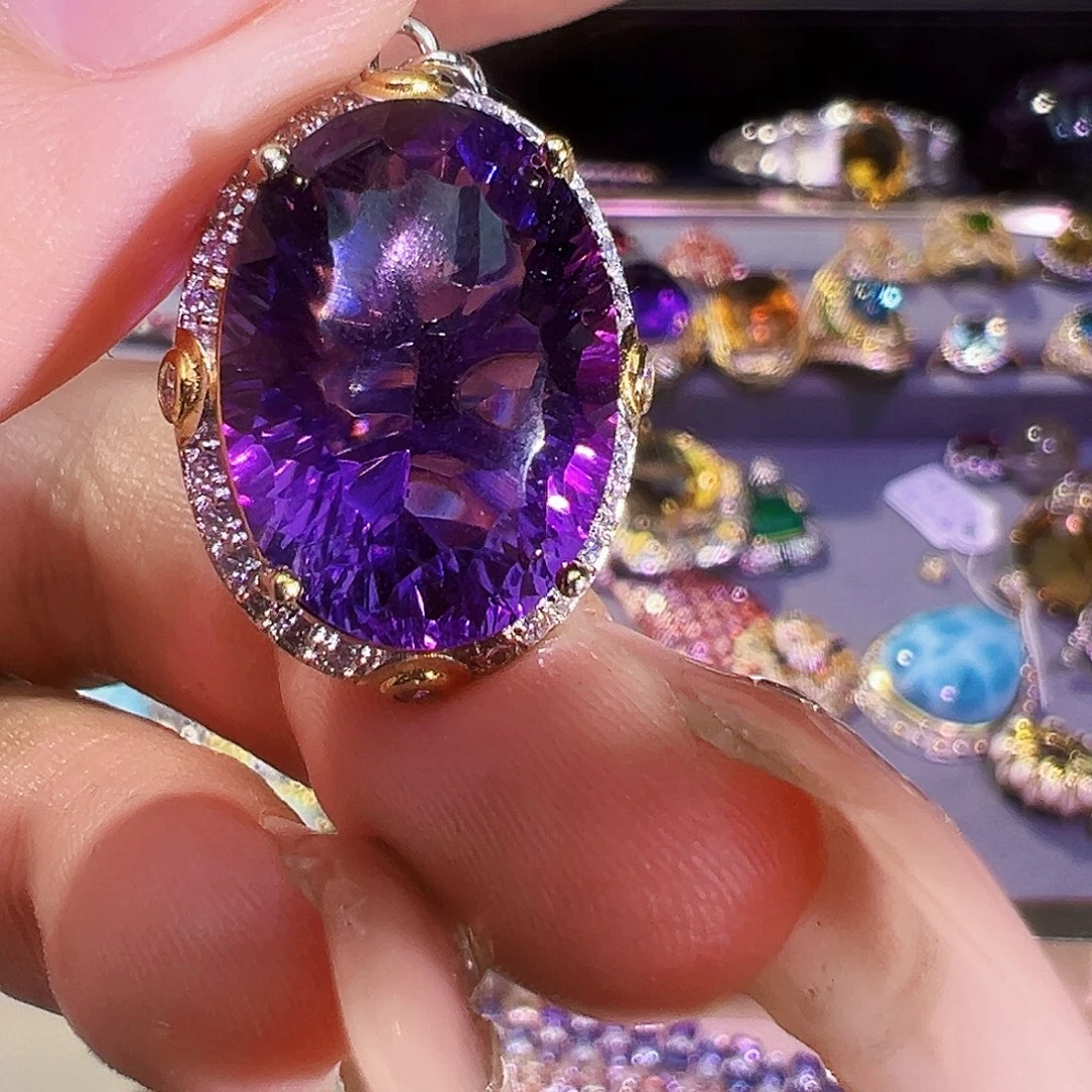 银S925镶嵌珠宝半成品紫晶