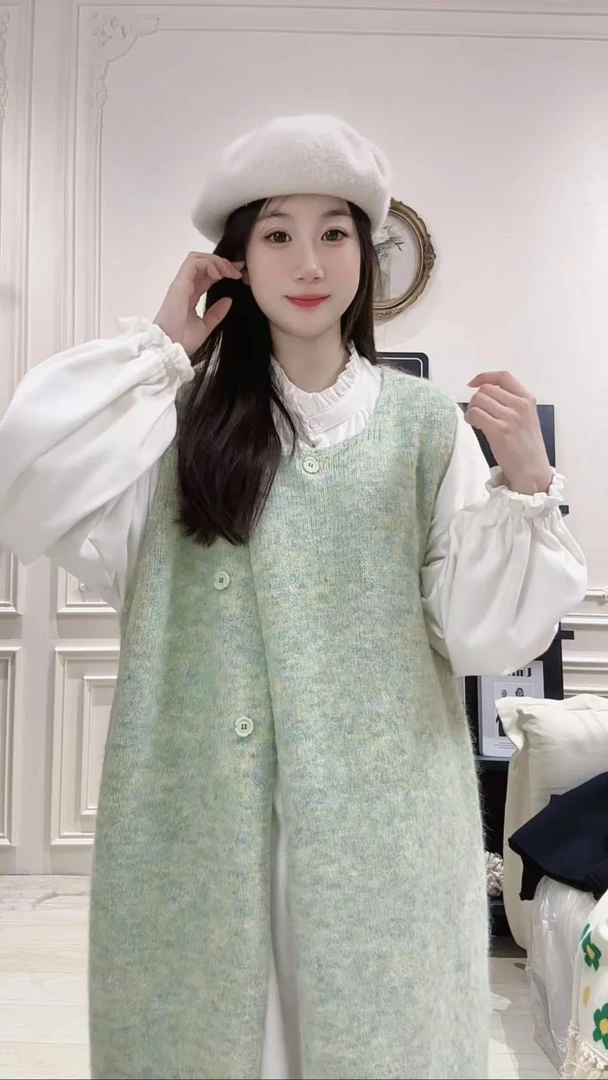 【甜心宝贝~浅绿】小小推荐2025推荐韩系甜美混色全开扣圆领背心裙