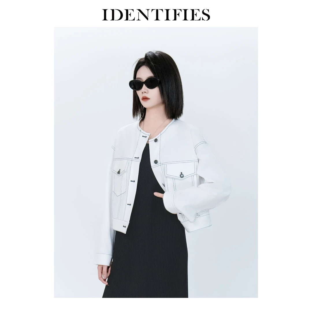 IDENTIFIES/易缔媤极简风立领圆领短外套法式牛仔女装秋季D43536