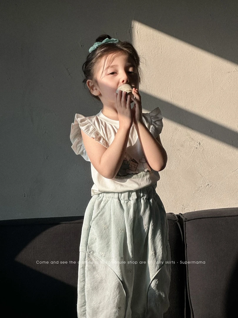 SuperMama 超妈-25夏女宝夏款小女孩背心蝴蝶结束脚裤