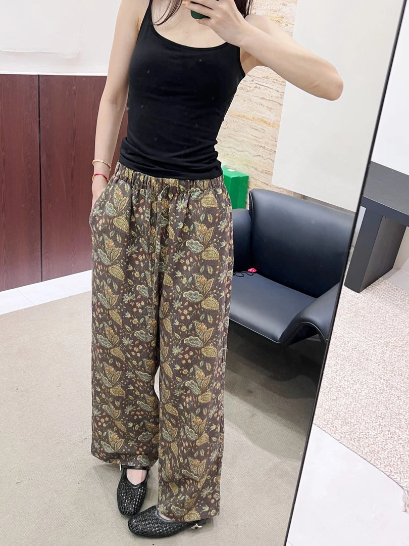 爱尔兰jin口 纯亚麻 橄榄树印花休闲裤