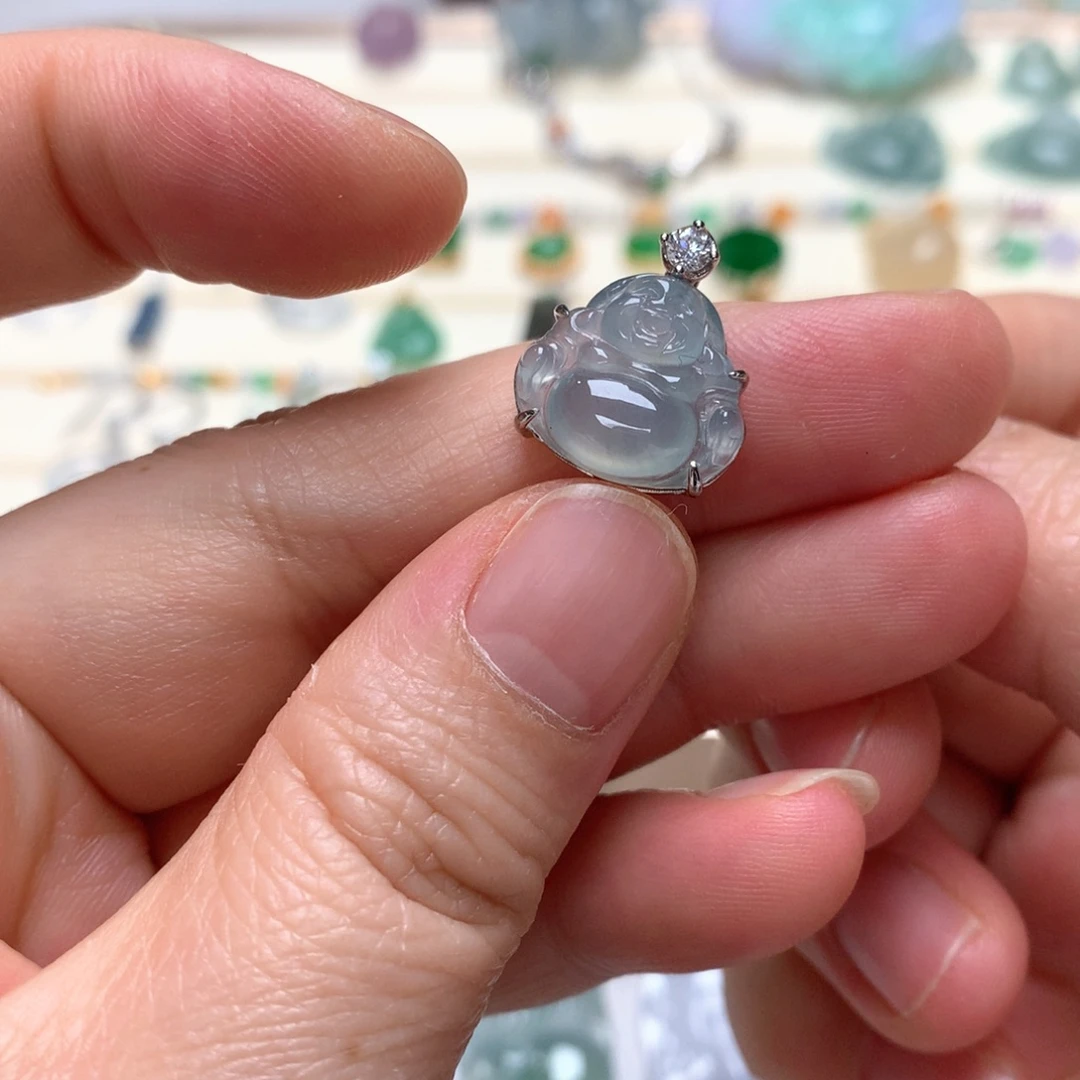 翡翠银S925镶嵌颈饰翡翠佛公